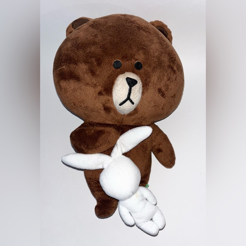 T-Arts Line Friends Rare Standing Brown Holding Rabbit 14" BEAR EUC
